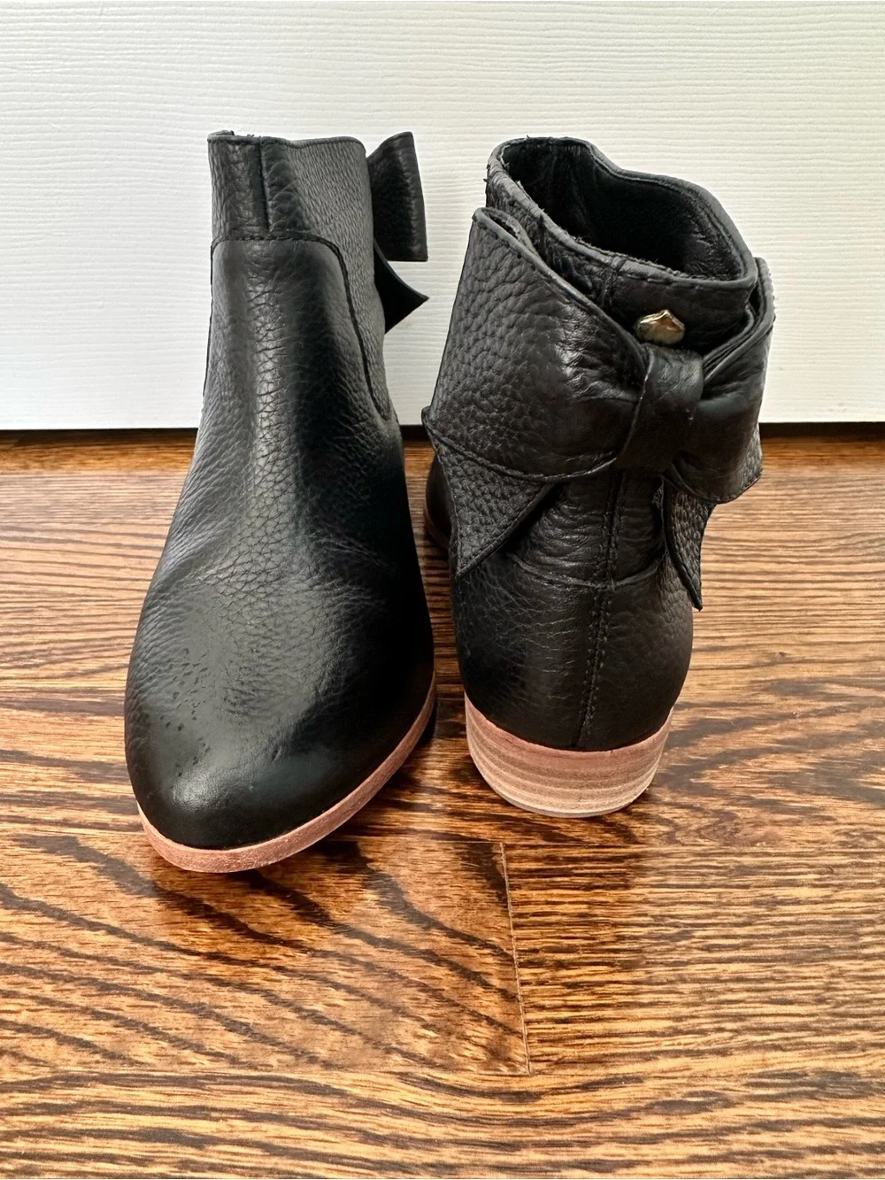 Kate Spade Prospect Bow Booties Black Pebbled Leather Short Boots Sz 6.5